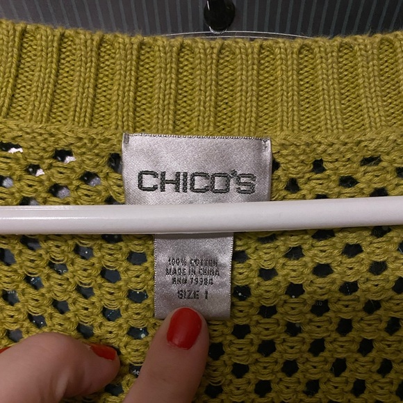 chicos lime green long sleeve crochet / knit top - size 1 - slime color - cotton - Picture 4 of 7